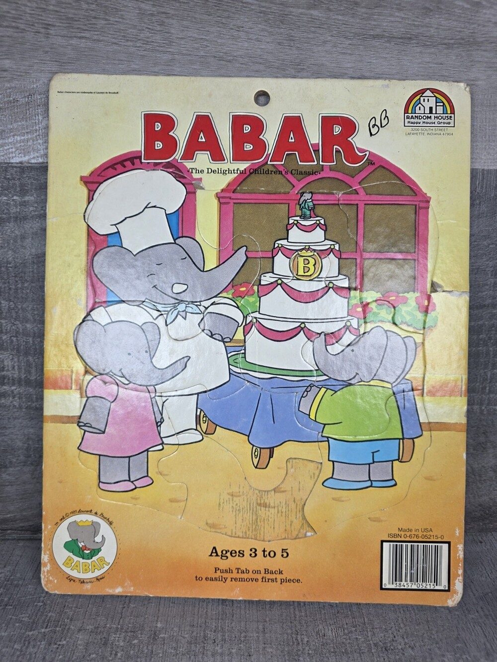 Random House Babar Elephant Cardboard Puzzle 1989 Birthday Vintage b283